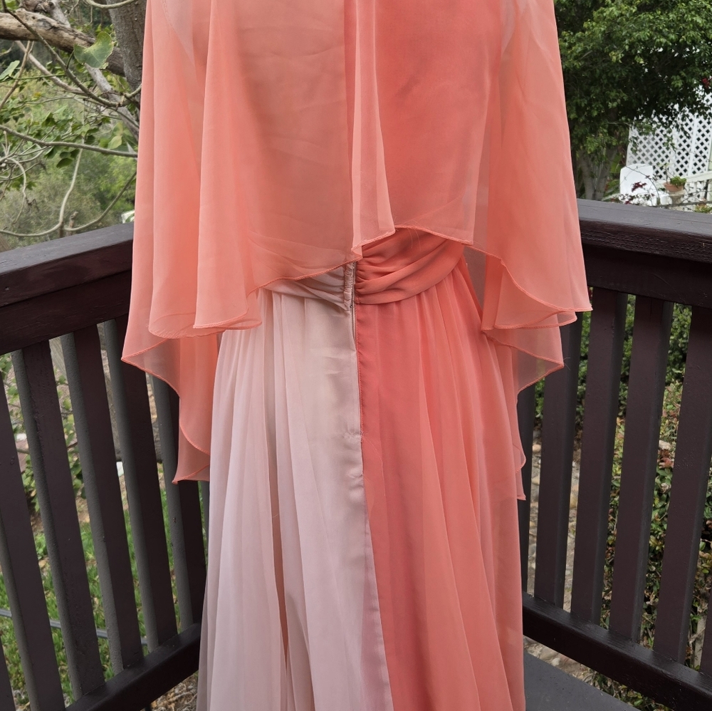 Jack Byan Vintage Seventies Coral Maxi Two-Tone Dress with Scarf Detail - Picture 5 of 10